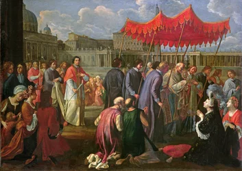 Papst Clemens XI. (1649-1721) in einer Prozession auf dem Petersplatz, Rom